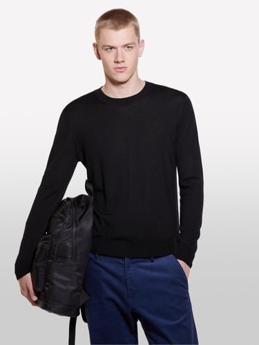  Erkek Siyah Yün Karışımlı Bisiklet Yaka Kazak