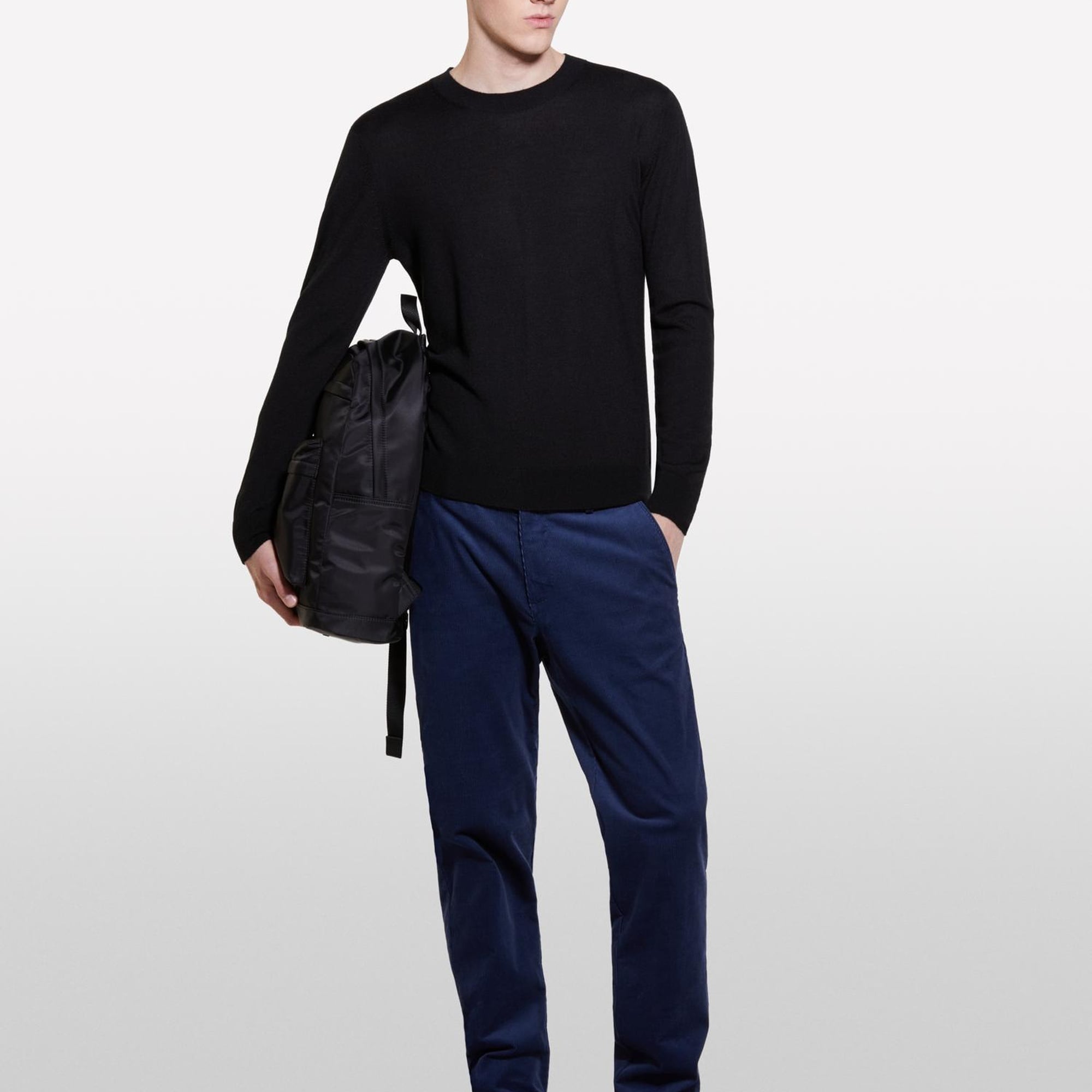 Erkek Siyah Yün Karışımlı Bisiklet Yaka Kazak