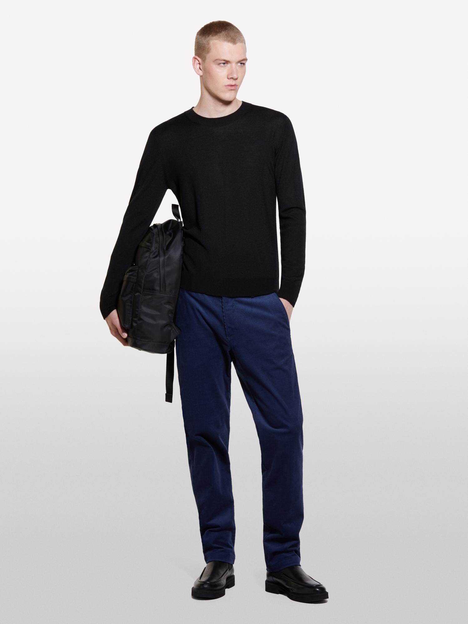  Erkek Siyah Yün Karışımlı Bisiklet Yaka Kazak