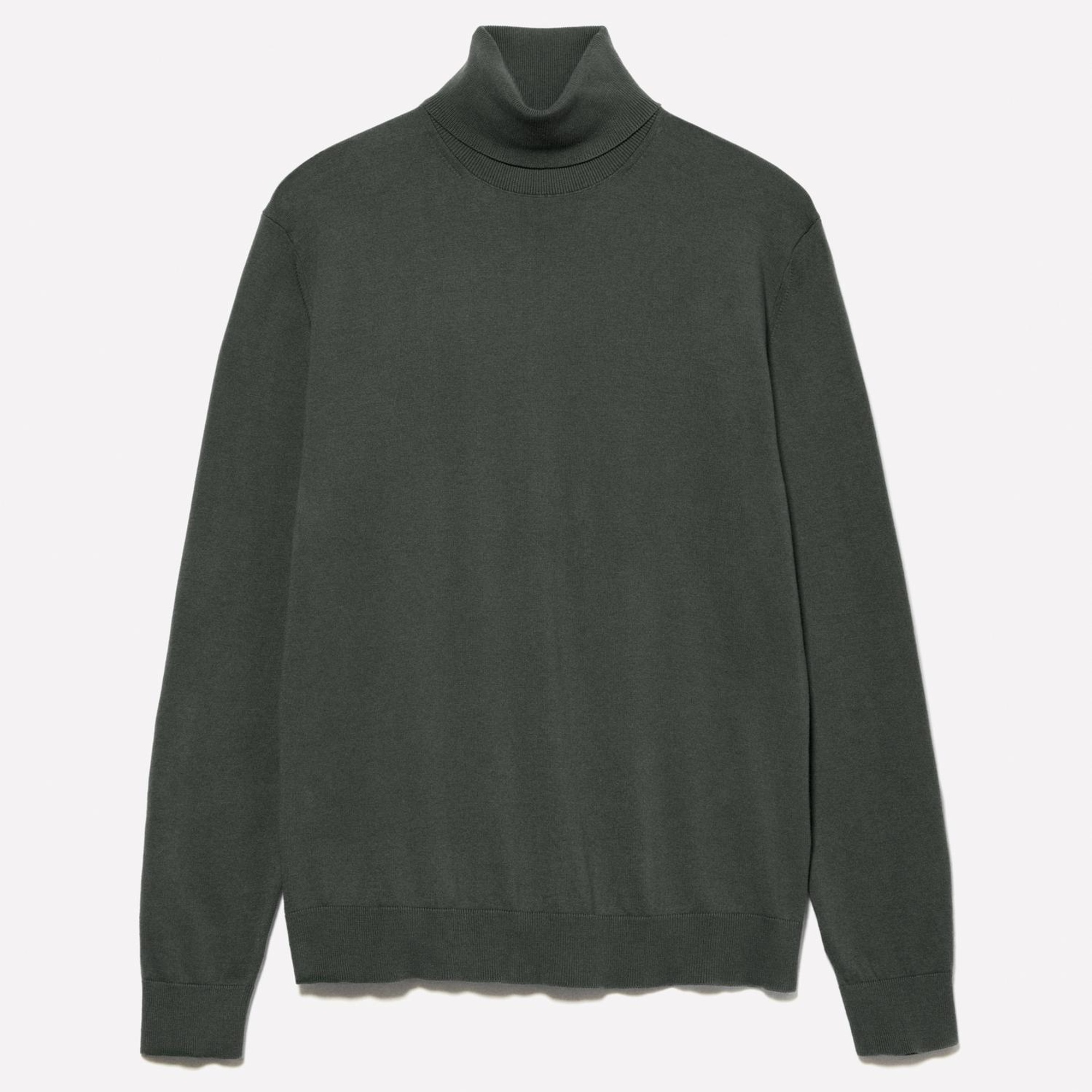 Erkek Koyu Yeşil Koton Karışımlı Dik Yaka Kazak