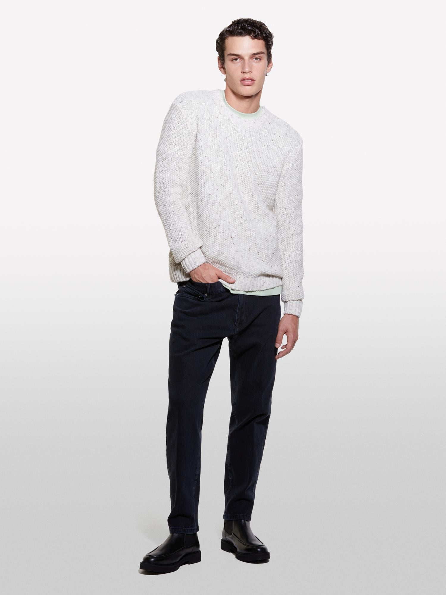  Erkek Bej Yün Karışımlı Normal Kesim Ribanalı Bisiklet Yaka Kazak