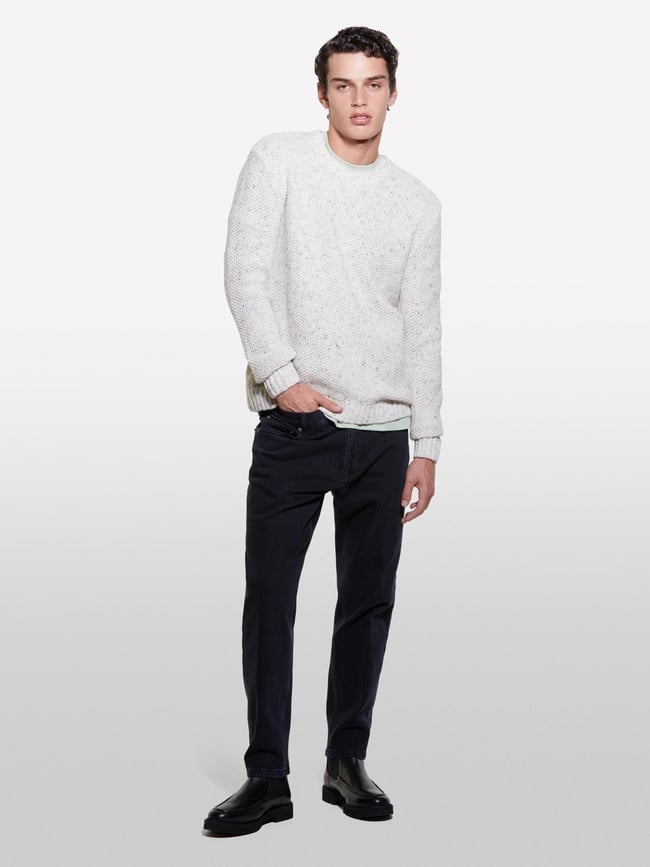  Erkek Bej Yün Karışımlı Normal Kesim Ribanalı Bisiklet Yaka Kazak