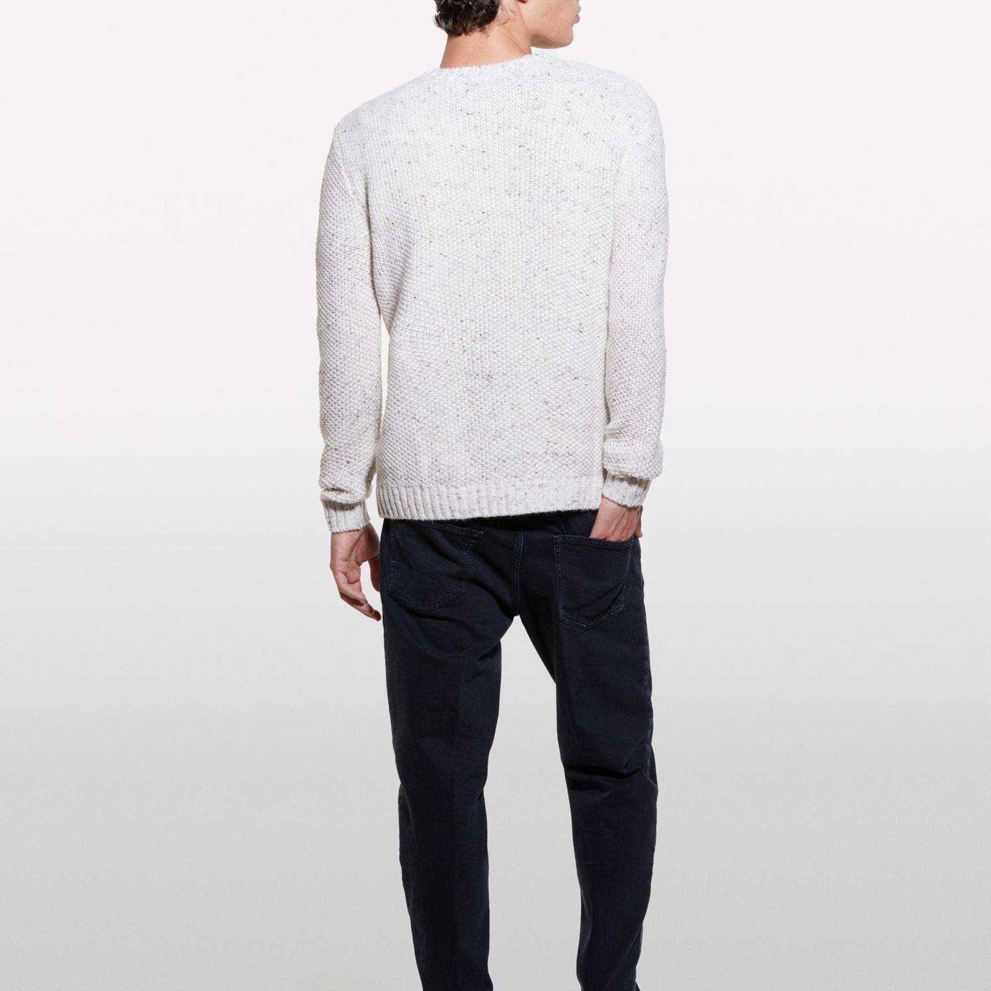 Erkek Bej Yün Karışımlı Normal Kesim Ribanalı Bisiklet Yaka Kazak