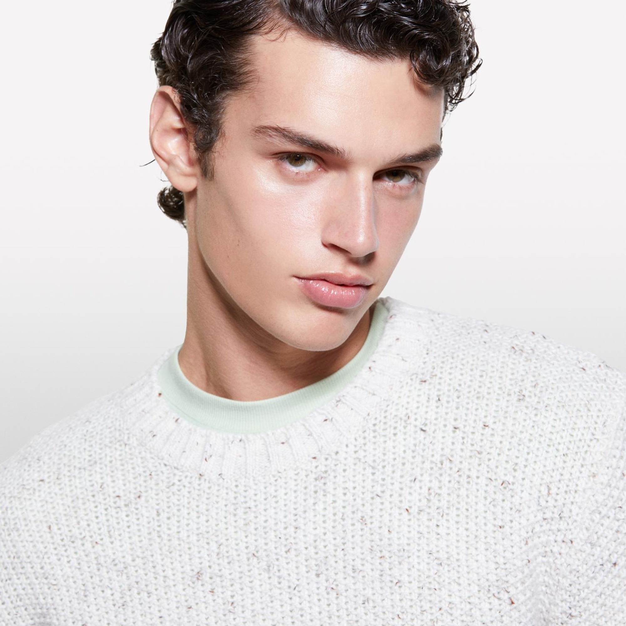 Erkek Bej Yün Karışımlı Normal Kesim Ribanalı Bisiklet Yaka Kazak