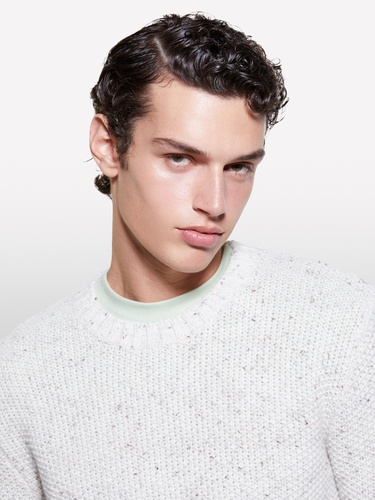  Erkek Bej Yün Karışımlı Normal Kesim Ribanalı Bisiklet Yaka Kazak