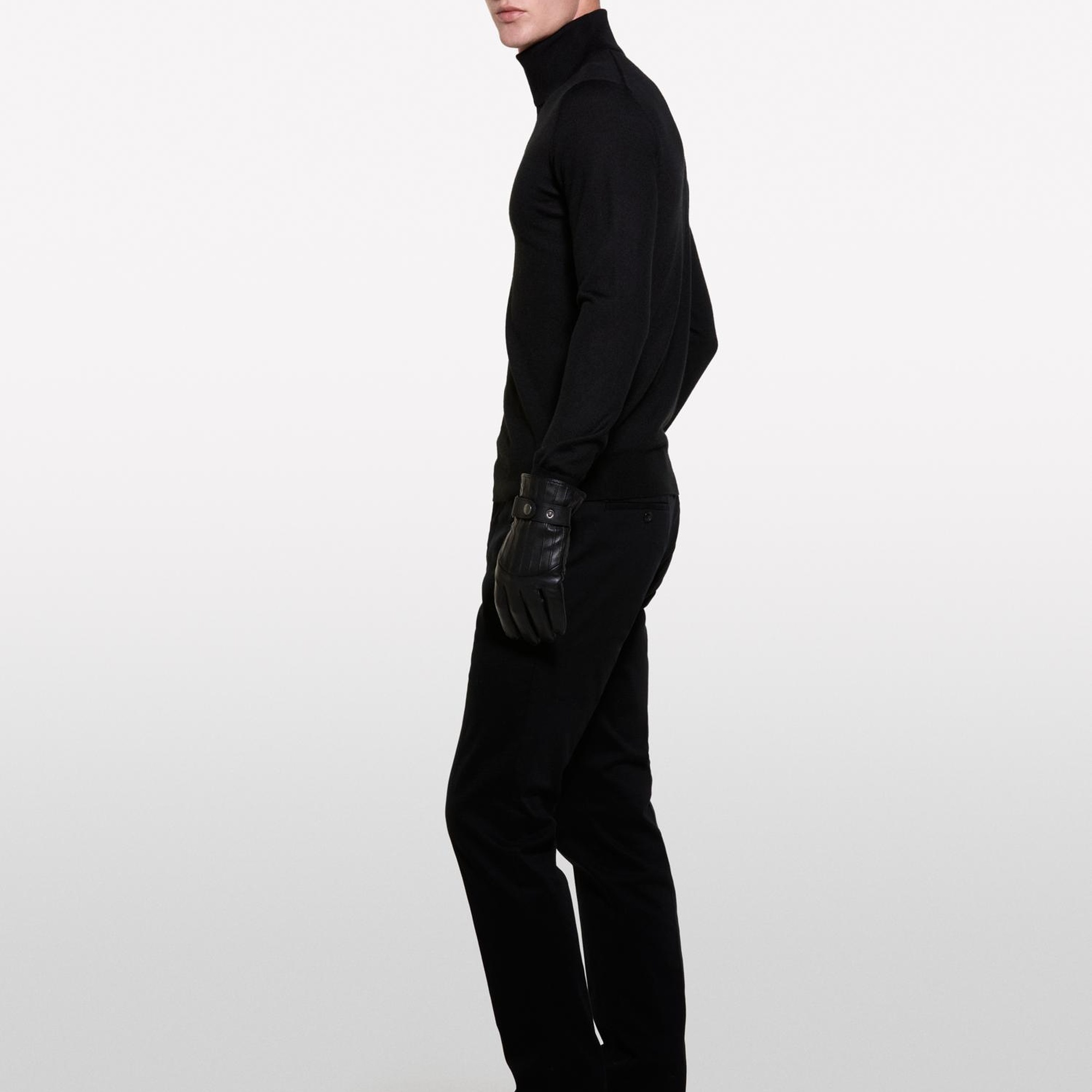 Erkek Siyah Yün Karışımlı Slim Fit Kazak