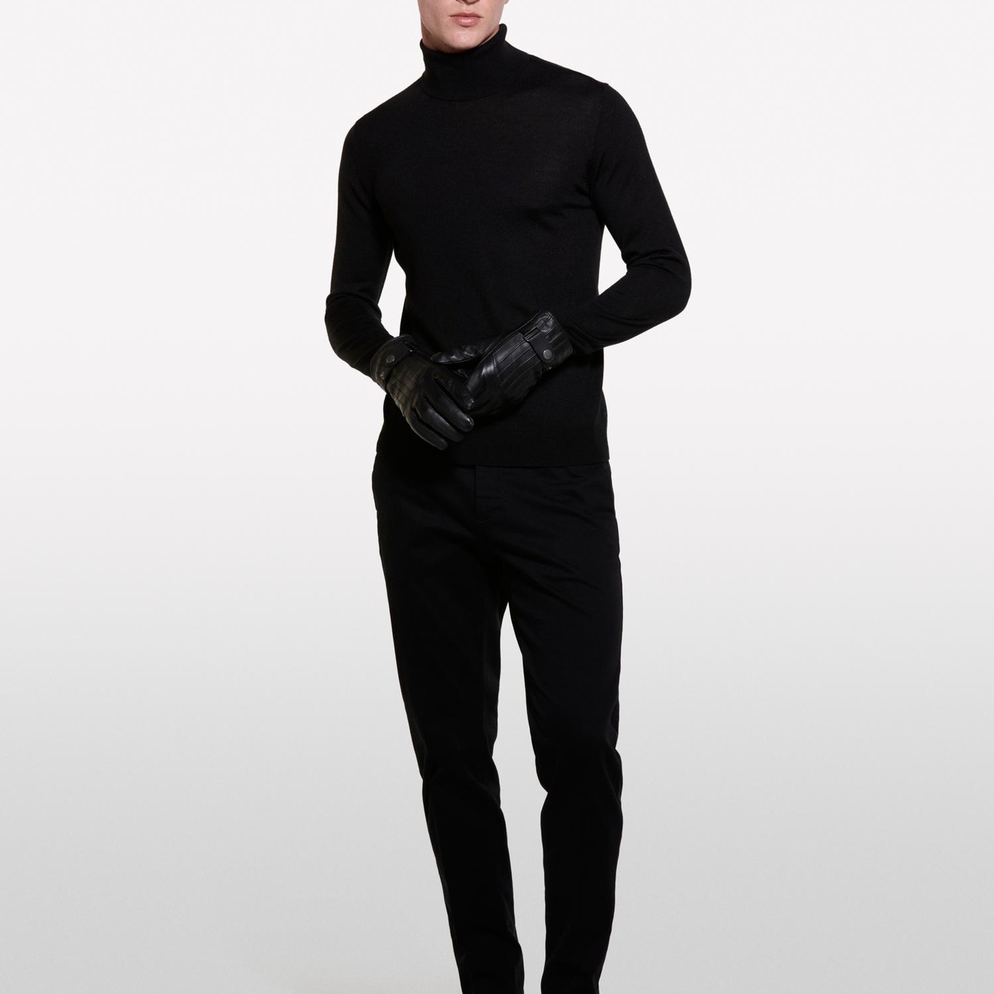 Erkek Siyah Yün Karışımlı Slim Fit Kazak