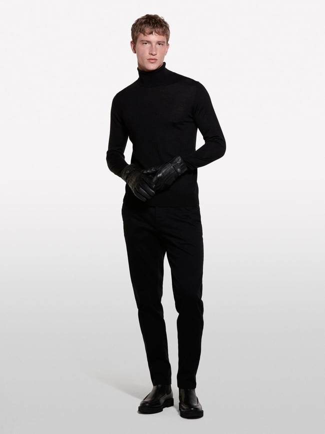  Erkek Siyah Yün Karışımlı Slim Fit Kazak