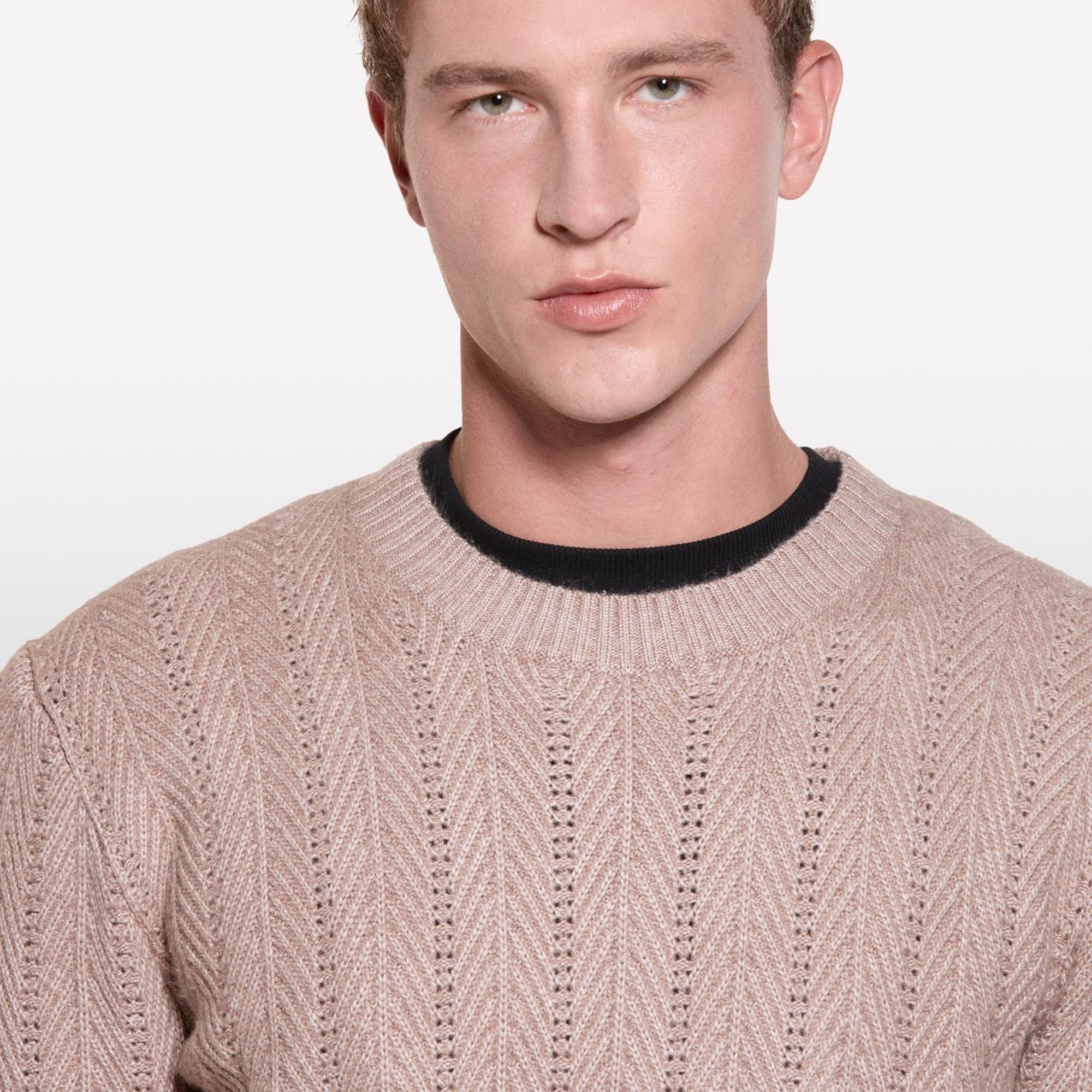 Erkek Açık Kahve Melanj Viskoz Karışımlı Normal Kesim Balıksırtı Desenli Kazak