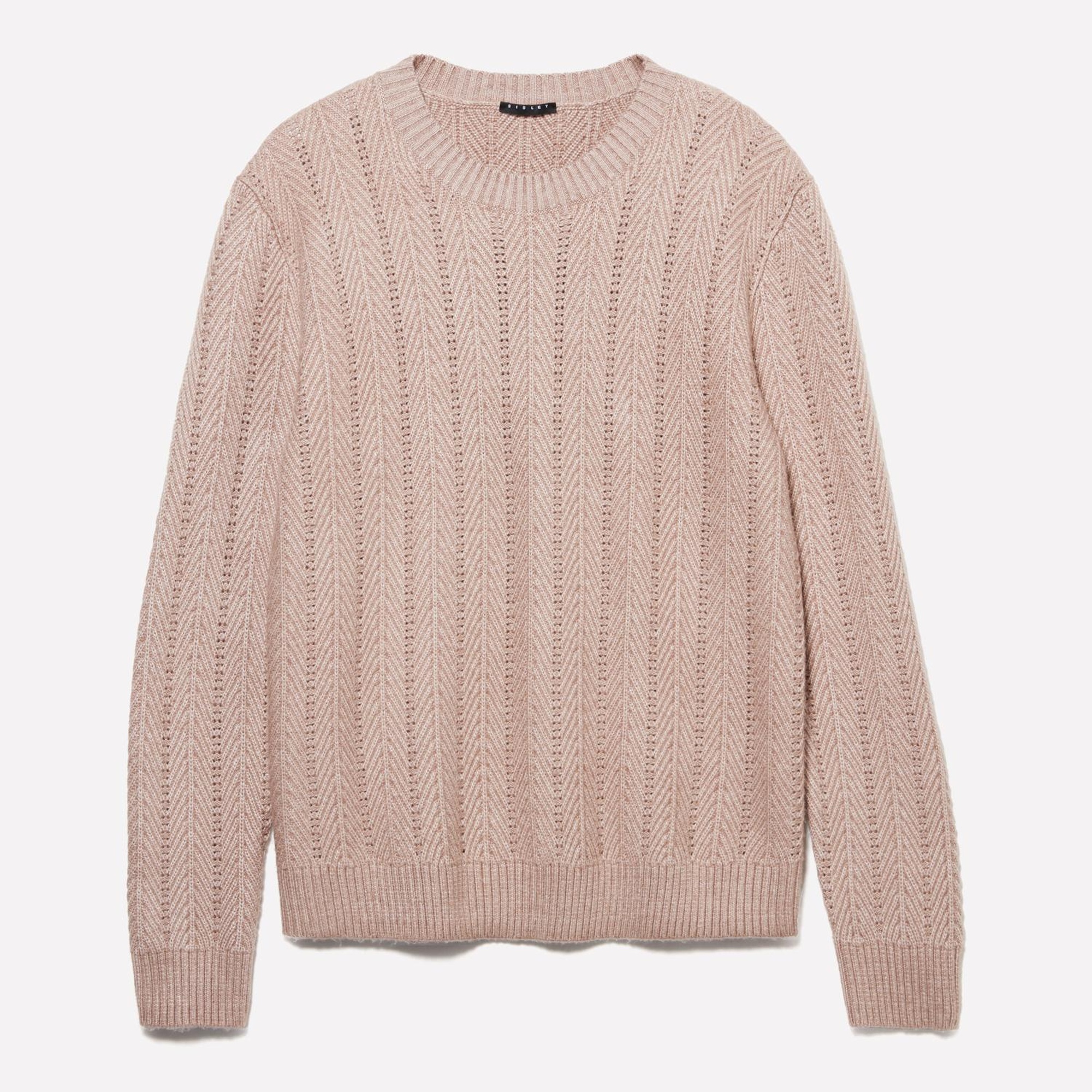 Erkek Açık Kahve Melanj Viskoz Karışımlı Normal Kesim Balıksırtı Desenli Kazak