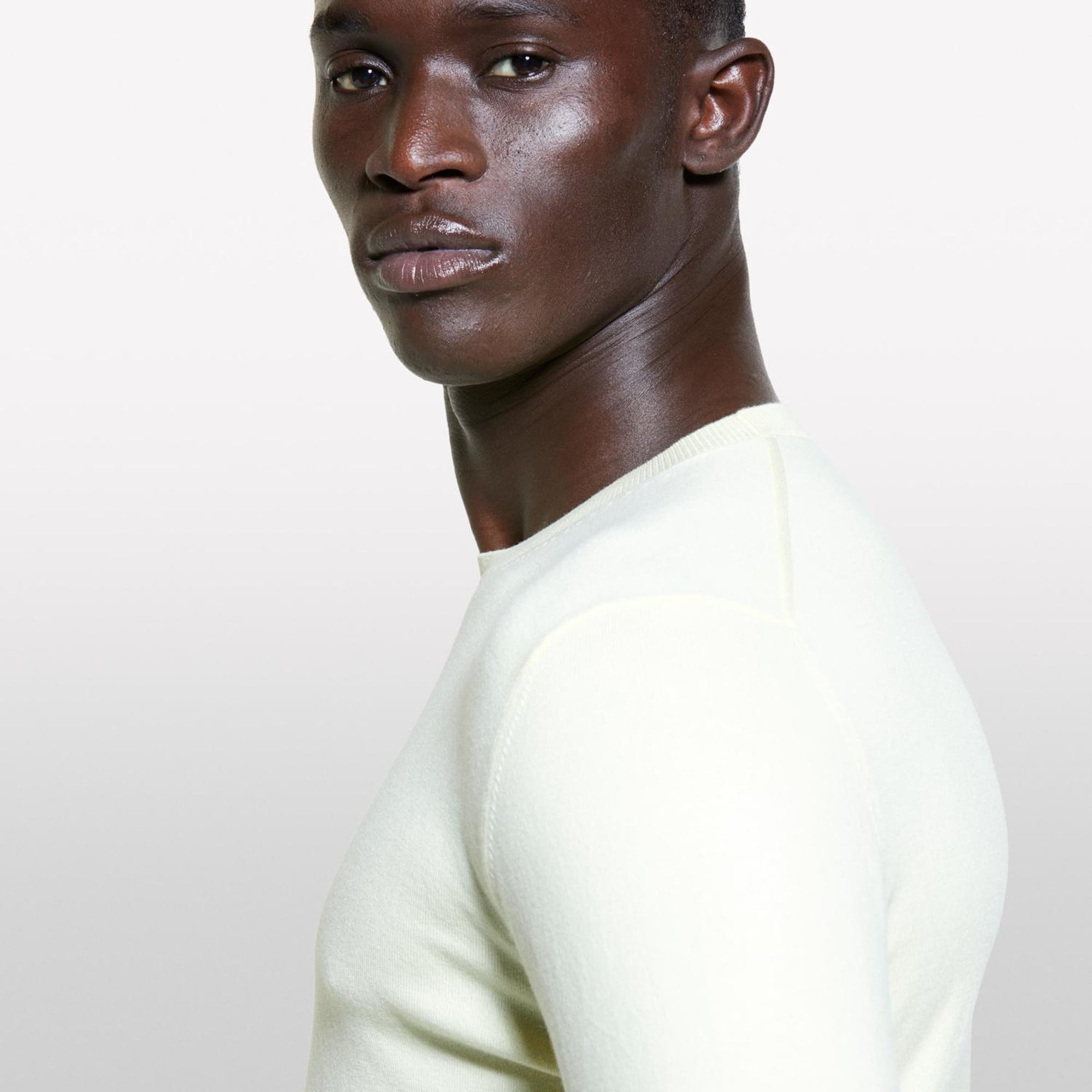 Erkek Açık Sarı Pamuk Karışımlı Normal Kesim Uzun Kollu Ribanalı Kazak