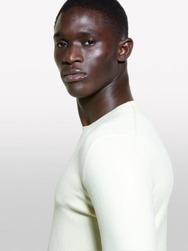  Erkek Açık Sarı Pamuk Karışımlı Normal Kesim Uzun Kollu Ribanalı Kazak