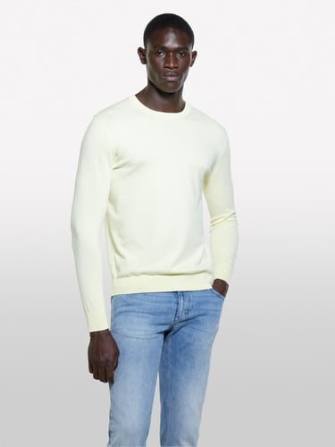  Erkek Açık Sarı Pamuk Karışımlı Normal Kesim Uzun Kollu Ribanalı Kazak