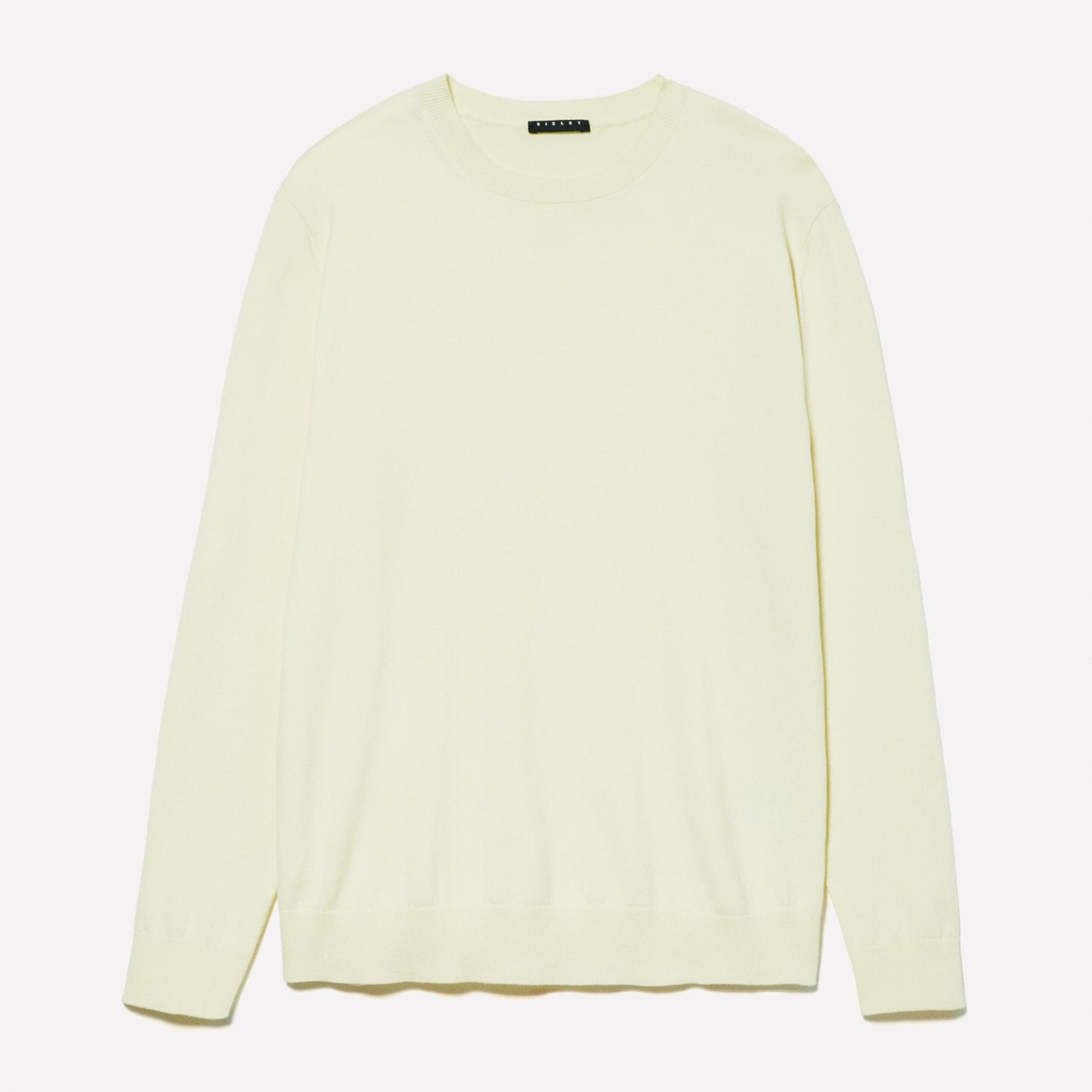 Erkek Açık Sarı Pamuk Karışımlı Normal Kesim Uzun Kollu Ribanalı Kazak