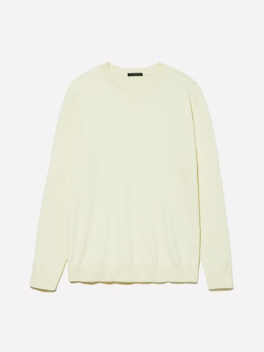  Erkek Açık Sarı Pamuk Karışımlı Normal Kesim Uzun Kollu Ribanalı Kazak