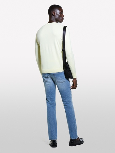  Erkek Açık Sarı Pamuk Karışımlı Normal Kesim Uzun Kollu Ribanalı Kazak