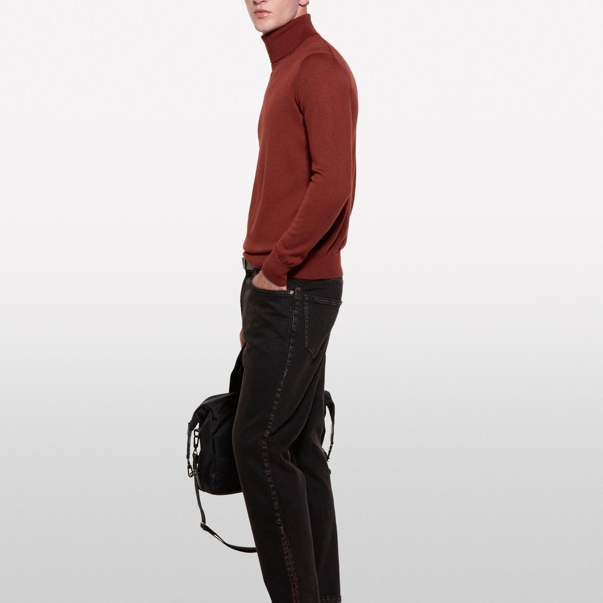 Erkek Bordo Yün Karışımlı Slim Fit Kazak