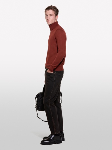  Erkek Bordo Yün Karışımlı Slim Fit Kazak