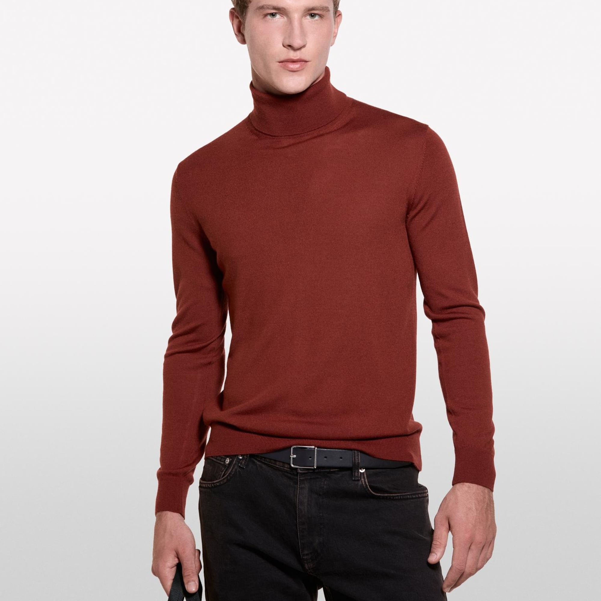 Erkek Bordo Yün Karışımlı Slim Fit Kazak