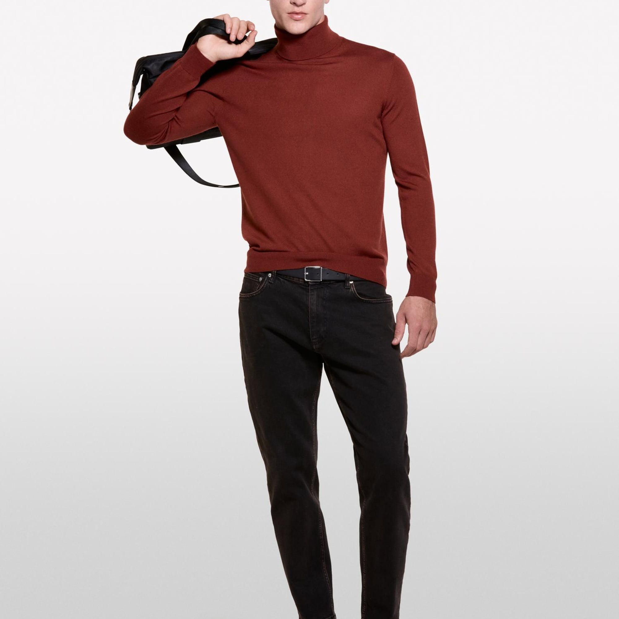 Erkek Bordo Yün Karışımlı Slim Fit Kazak