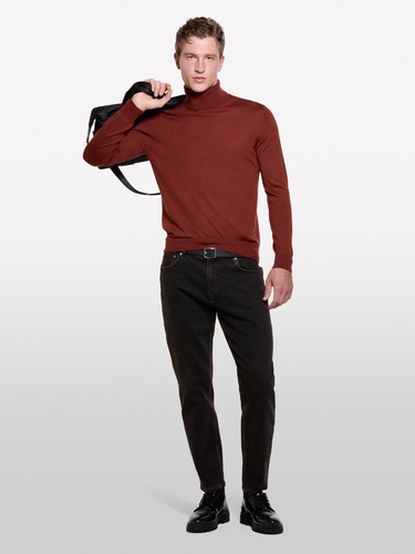  Erkek Bordo Yün Karışımlı Slim Fit Kazak