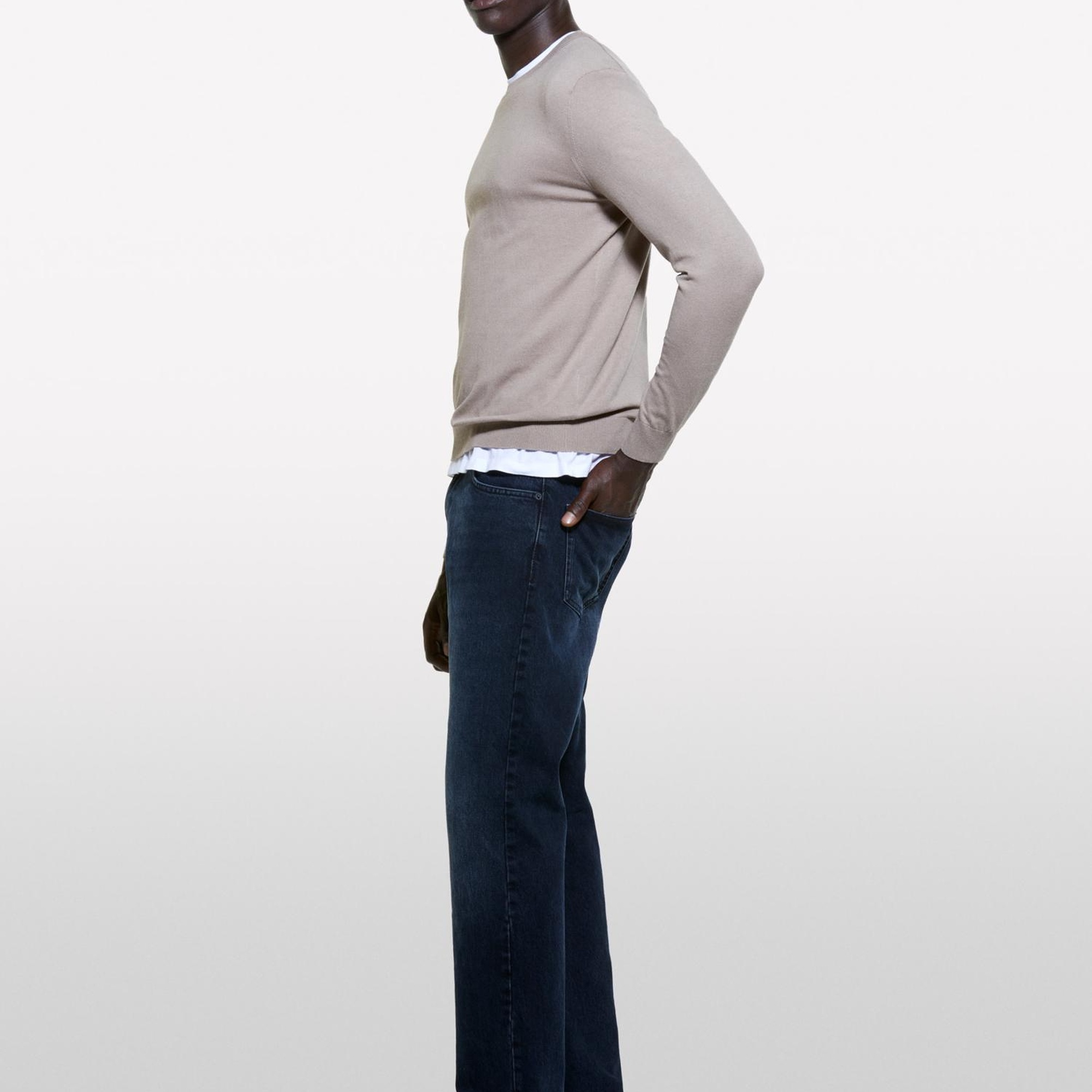 Erkek Deve Tüyü Pamuk Karışımlı Normal Kesim Uzun Kollu Ribanalı Kazak