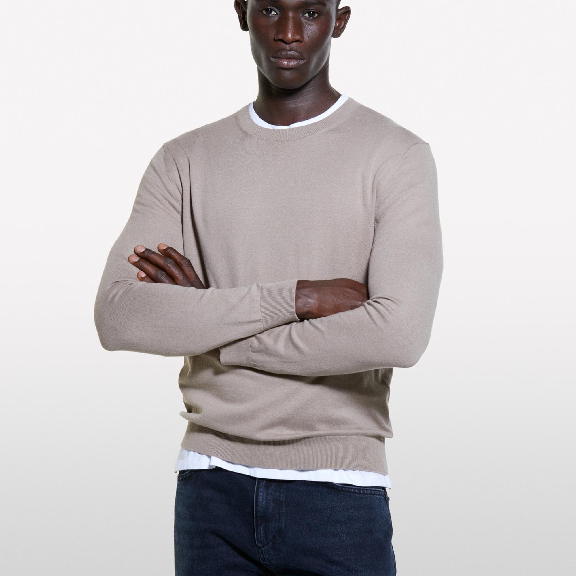 Erkek Deve Tüyü Pamuk Karışımlı Normal Kesim Uzun Kollu Ribanalı Kazak