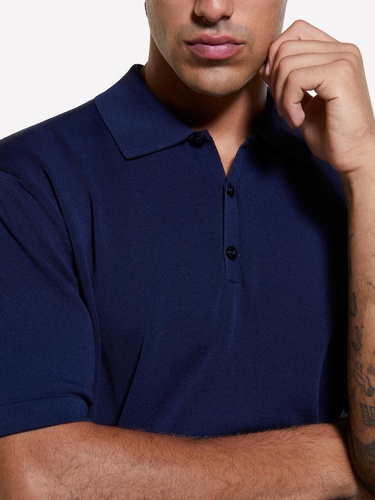  Erkek Lacivert Viskoz ve Pamuk Karışımlı Kısa Kollu Polo Yaka T-Shirt