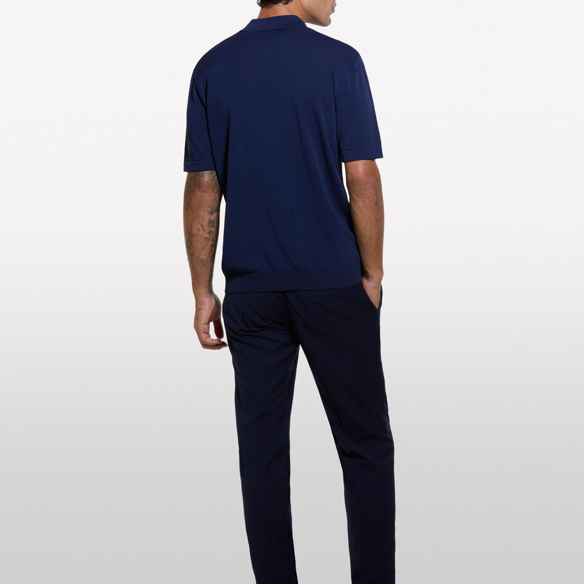 Erkek Lacivert Viskoz ve Pamuk Karışımlı Kısa Kollu Polo Yaka T-Shirt