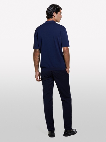  Erkek Lacivert Viskoz ve Pamuk Karışımlı Kısa Kollu Polo Yaka T-Shirt