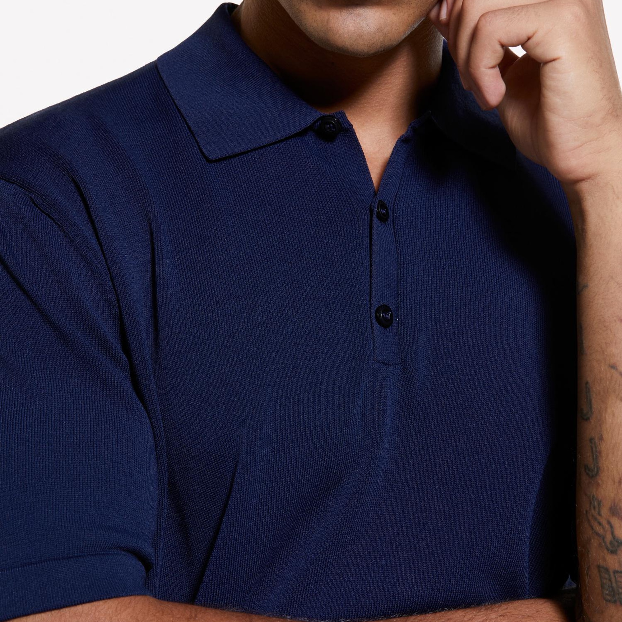 Erkek Lacivert Viskoz ve Pamuk Karışımlı Kısa Kollu Polo Yaka T-Shirt