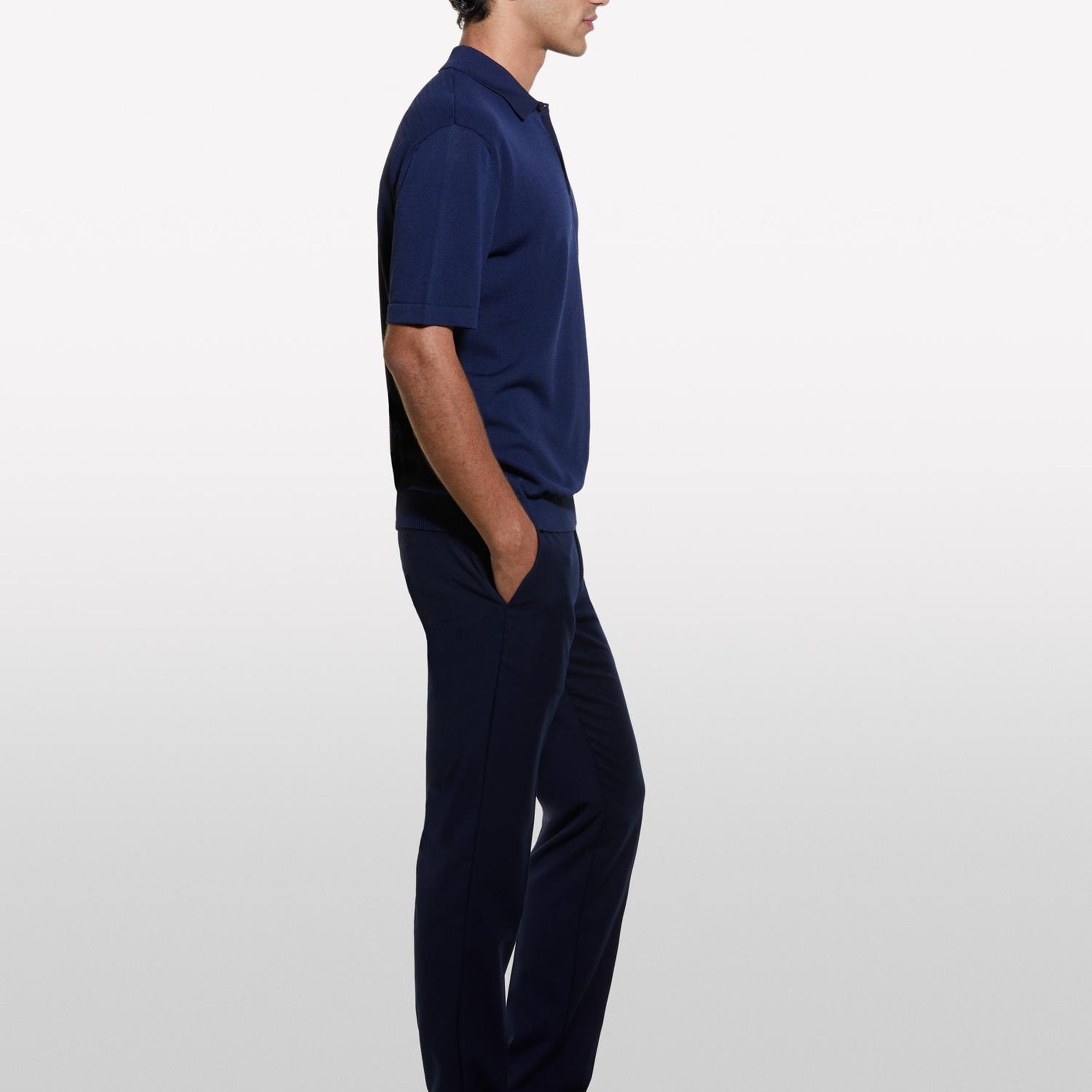 Erkek Lacivert Viskoz ve Pamuk Karışımlı Kısa Kollu Polo Yaka T-Shirt