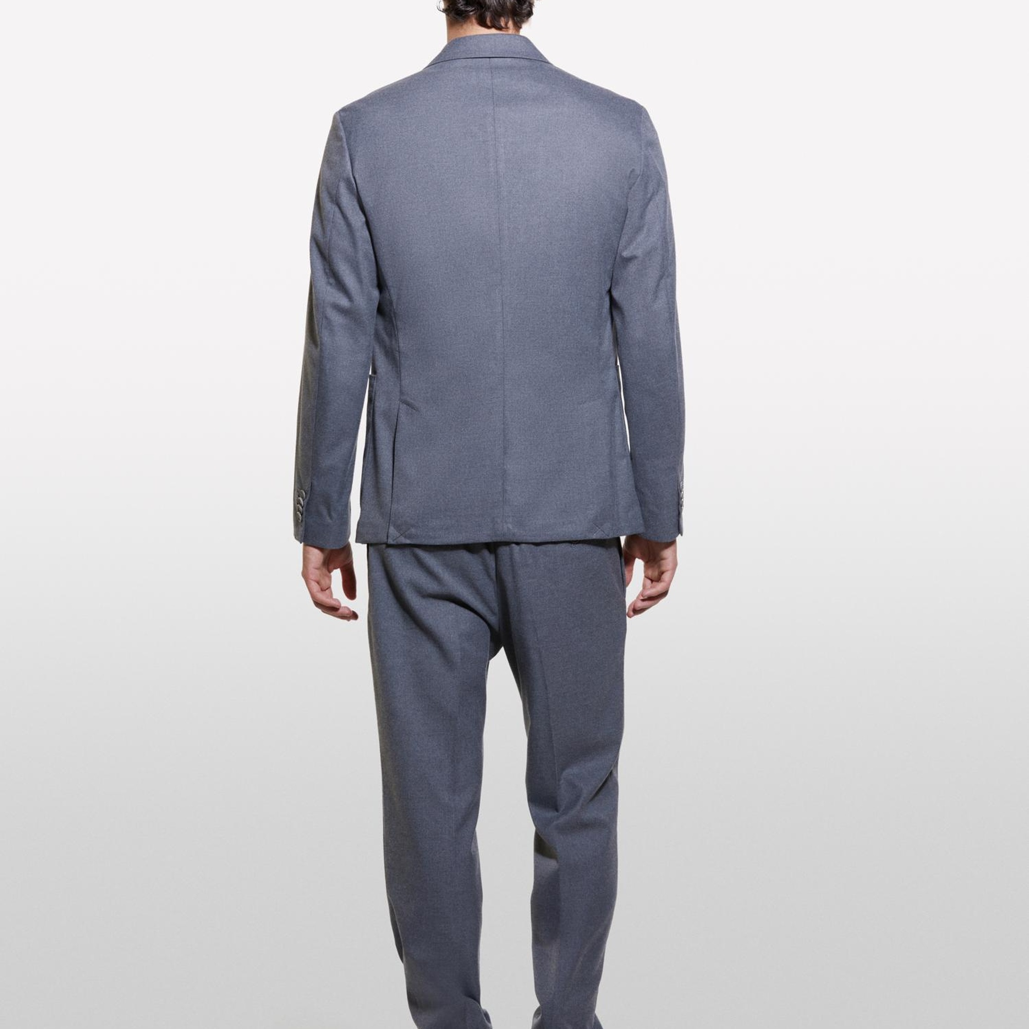 Erkek Gri Viskoz Karışımlı Cepli İki Düğmeli Sivri Yaka Ceket