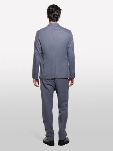  Erkek Gri Viskoz Karışımlı Cepli İki Düğmeli Sivri Yaka Ceket