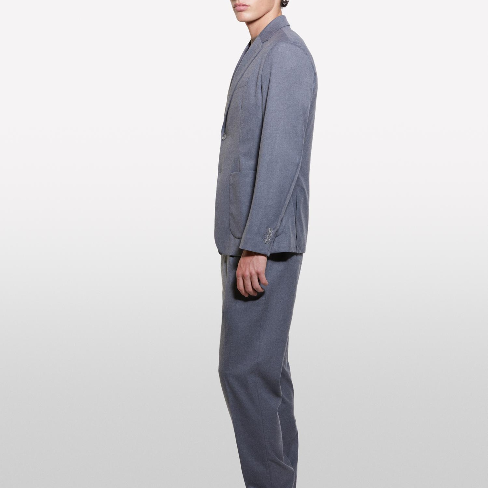 Erkek Gri Viskoz Karışımlı Cepli İki Düğmeli Sivri Yaka Ceket