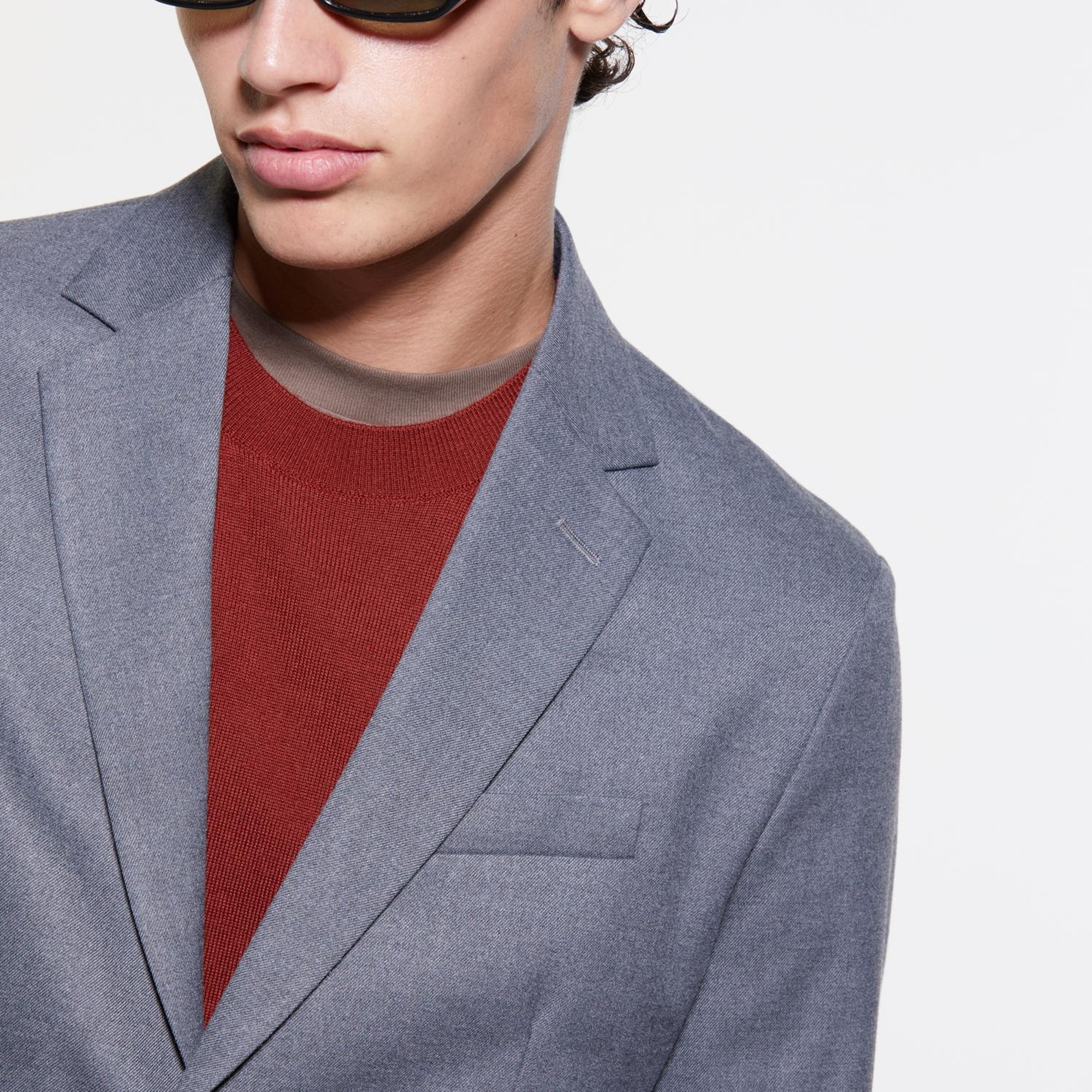 Erkek Gri Viskoz Karışımlı Cepli İki Düğmeli Sivri Yaka Ceket