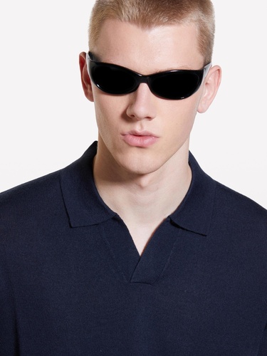  Erkek Lacivert Yün Karışımlı Normal Kesim Uzun Kollu Polo Yaka T-Shirt