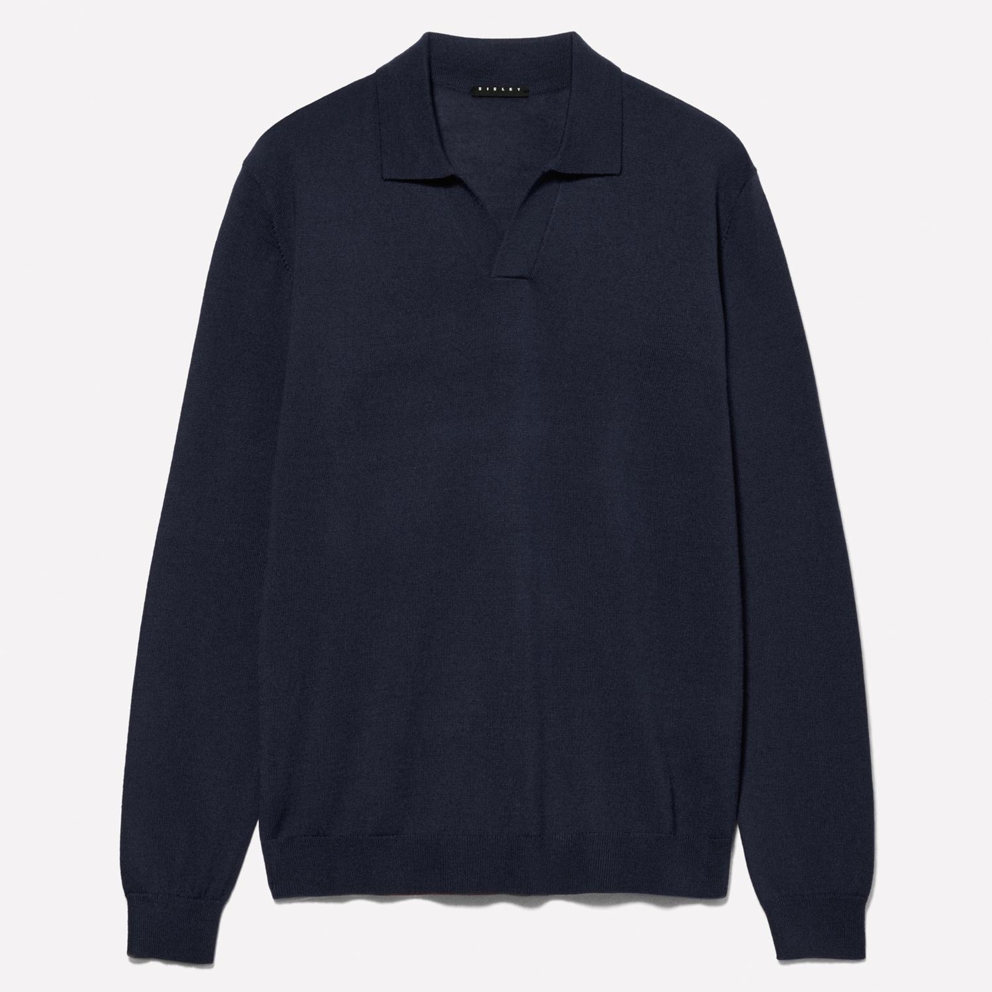 Erkek Lacivert Yün Karışımlı Normal Kesim Uzun Kollu Polo Yaka T-Shirt