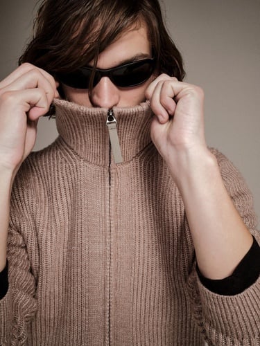  Erkek Vizon Viskoz Karışımlı Yanları Cepli Fermuarlı Yüksek Yaka Hırka