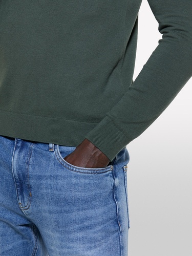  Erkek Koyu Yeşil Pamuk Karışımlı Normal Kesim Uzun Kollu Ribanalı Kazak