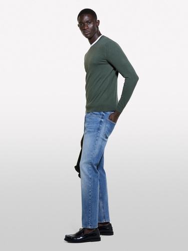  Erkek Koyu Yeşil Pamuk Karışımlı Normal Kesim Uzun Kollu Ribanalı Kazak