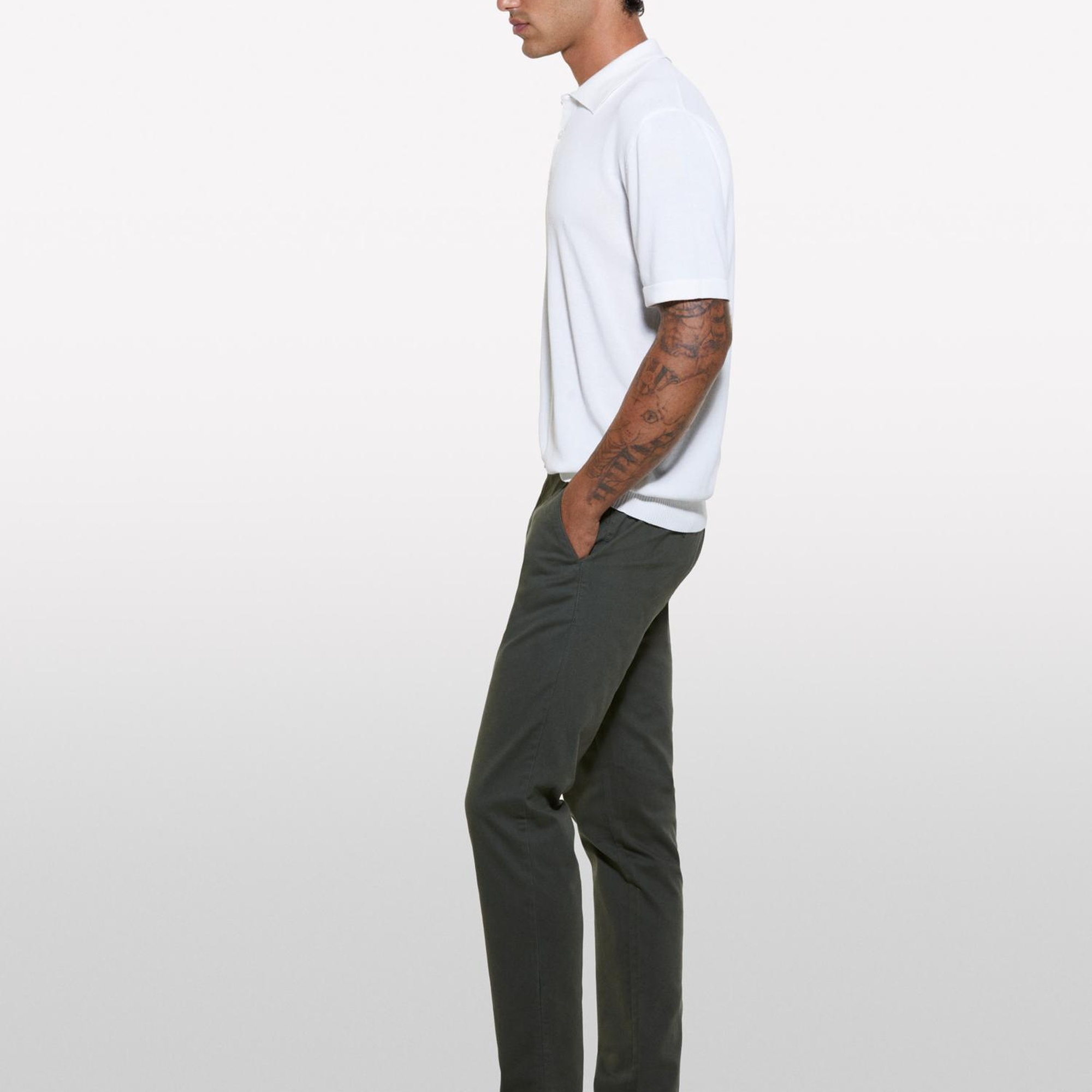 Erkek Krem Viskoz ve Pamuk Karışımlı Kısa Kollu Polo Yaka T-Shirt