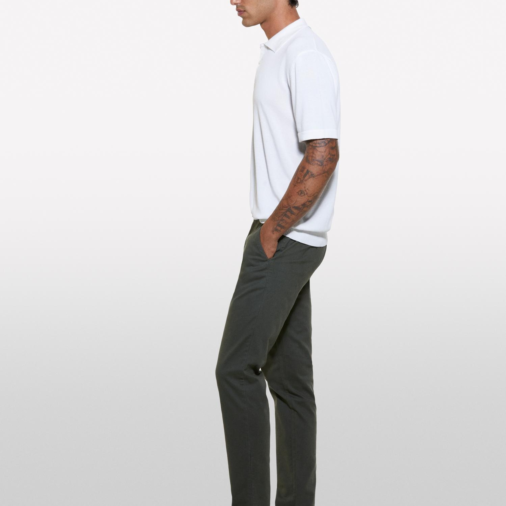 Erkek Krem Viskoz ve Pamuk Karışımlı Kısa Kollu Polo Yaka T-Shirt