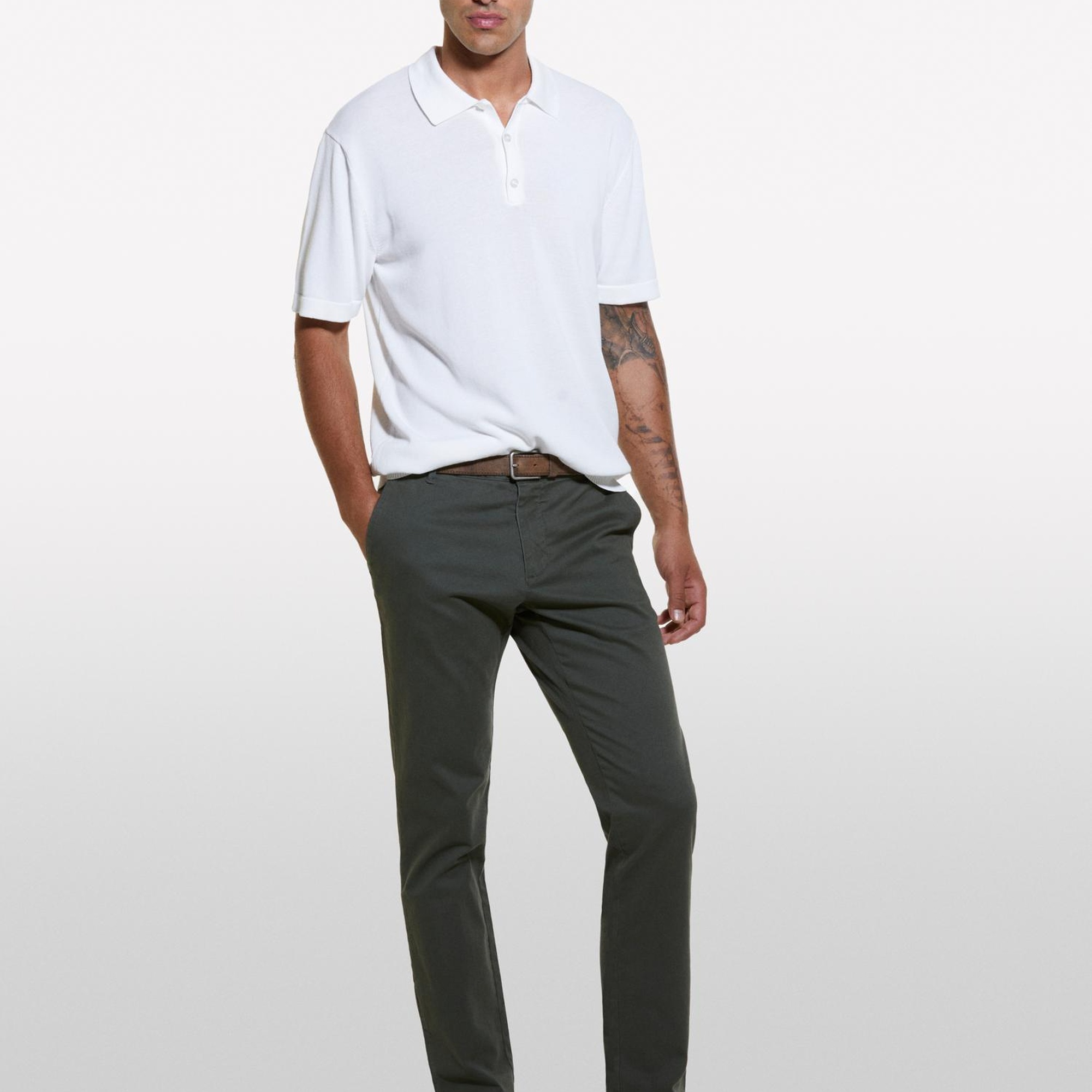 Erkek Krem Viskoz ve Pamuk Karışımlı Kısa Kollu Polo Yaka T-Shirt