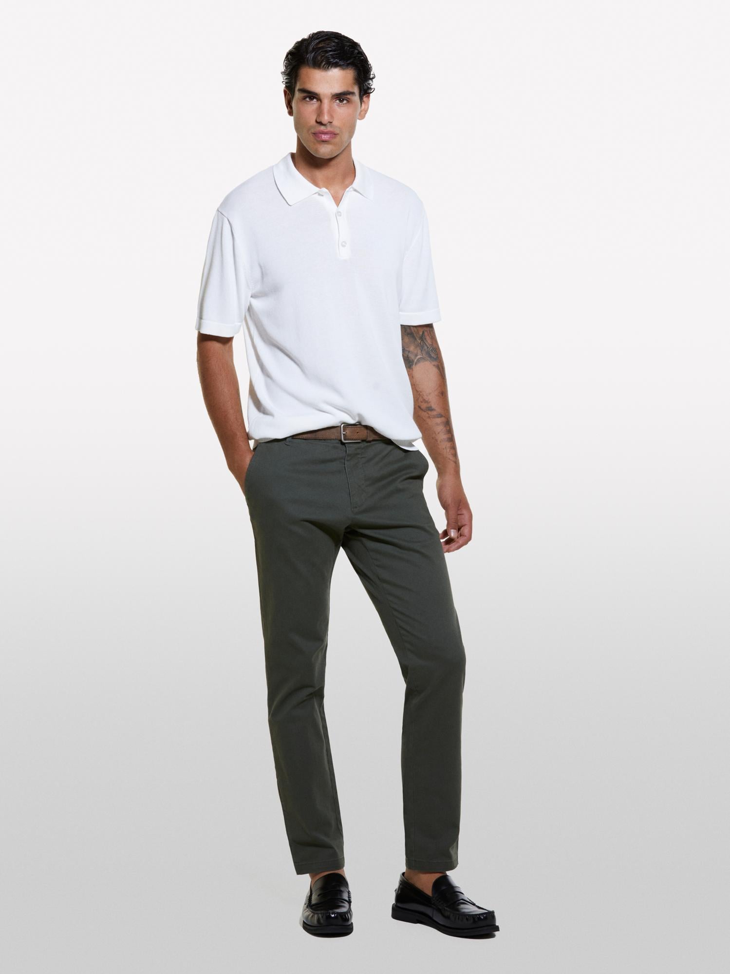  Erkek Krem Viskoz ve Pamuk Karışımlı Kısa Kollu Polo Yaka T-Shirt