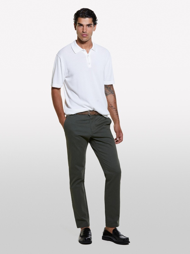  Erkek Krem Viskoz ve Pamuk Karışımlı Kısa Kollu Polo Yaka T-Shirt