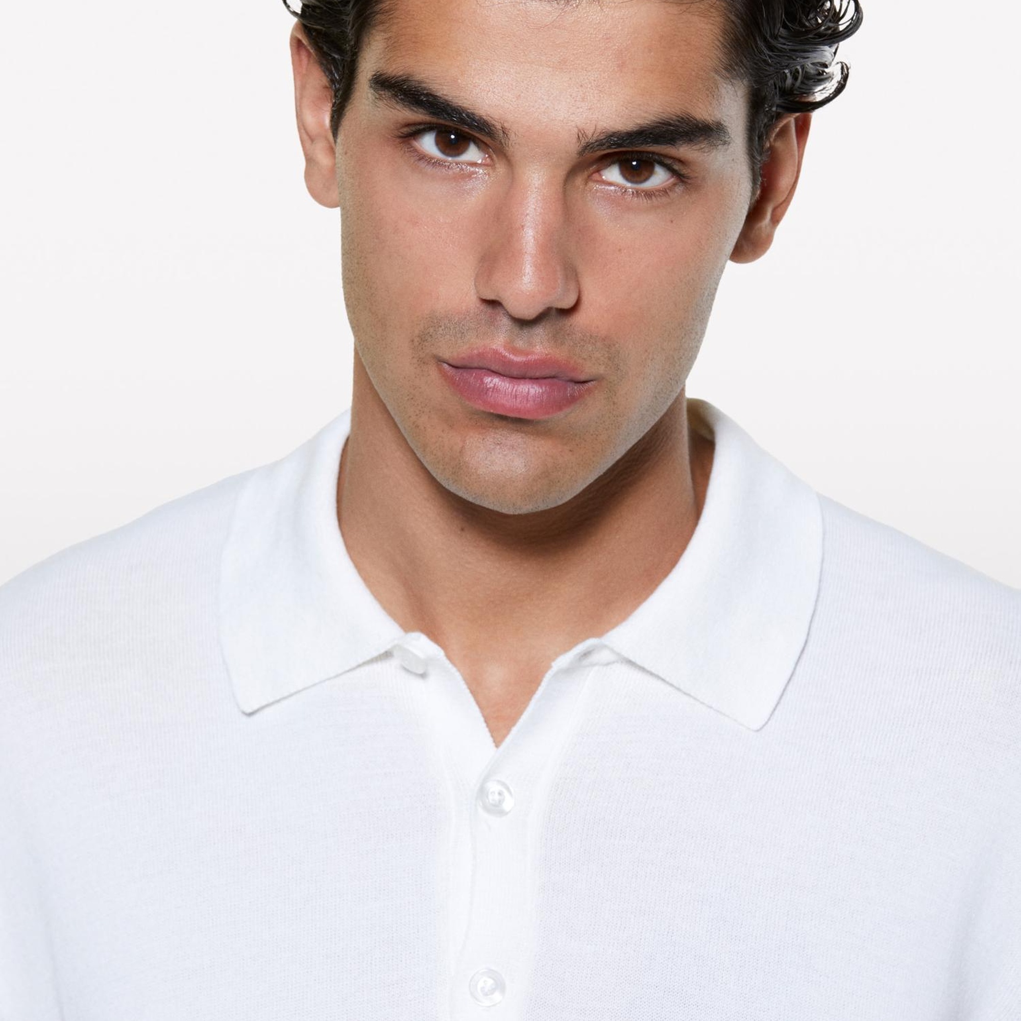 Erkek Krem Viskoz ve Pamuk Karışımlı Kısa Kollu Polo Yaka T-Shirt