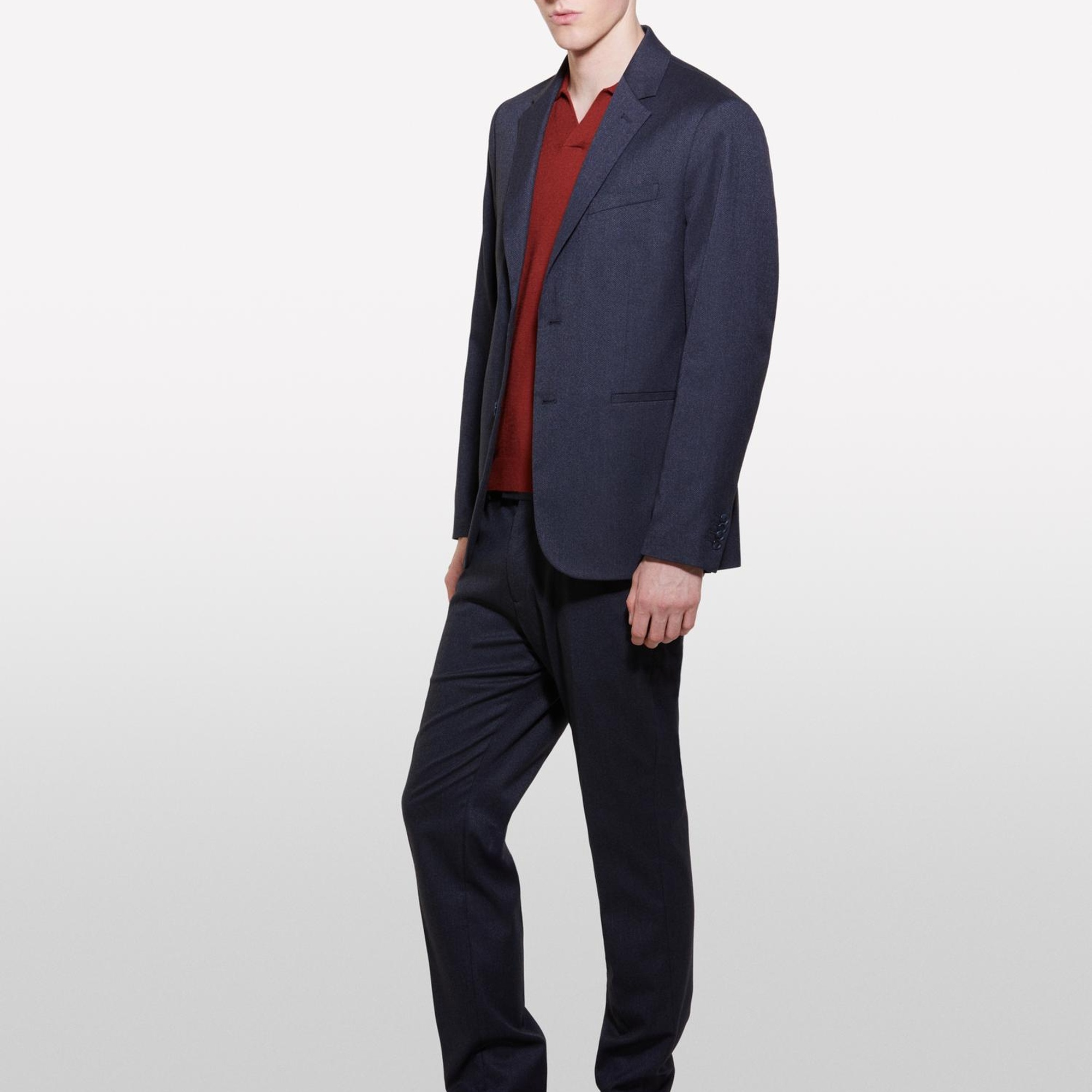 Erkek Antrasit Viskoz Karışımlı Şerit Cepli İki Düğmeli Sivri Yaka Ceket