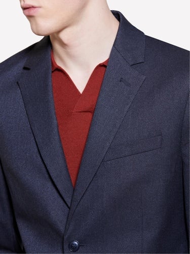  Erkek Antrasit Viskoz Karışımlı Şerit Cepli İki Düğmeli Sivri Yaka Ceket