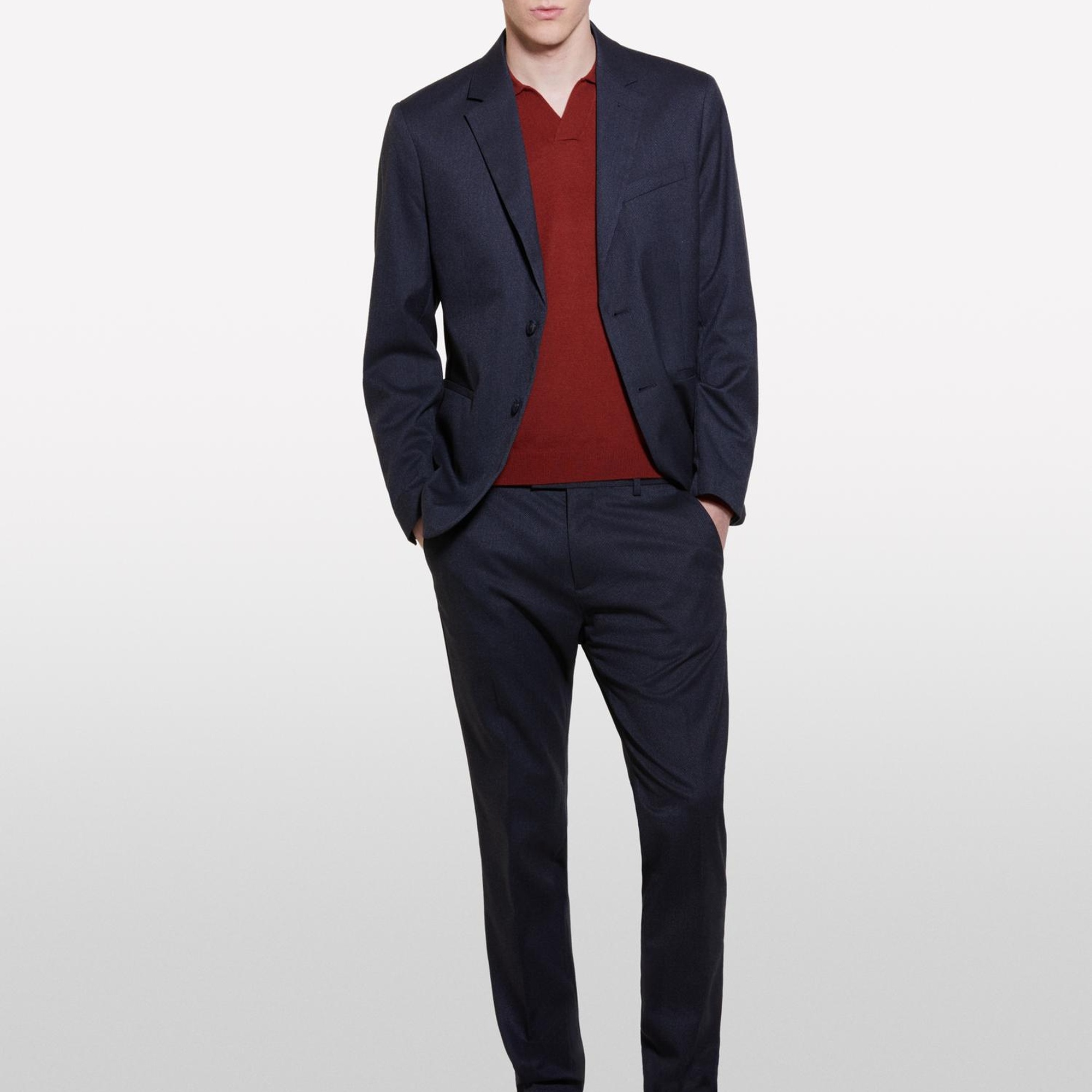 Erkek Antrasit Viskoz Karışımlı Şerit Cepli İki Düğmeli Sivri Yaka Ceket